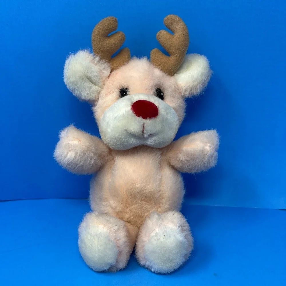 Russ Reindeer Baby‎ Rattle Plush Peach Red Nose Antlers Holiday NurseryToy 8